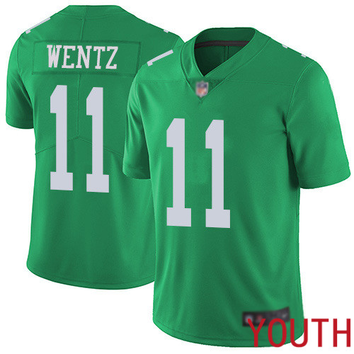 Youth Philadelphia Eagles #11 Carson Wentz Limited Green Rush Vapor Untouchable NFL Jersey Football->nfl t-shirts->Sports Accessory
